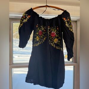 Floral Embroidered Black Dress